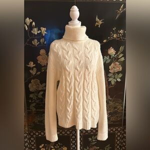 Vintage 1980's Carolyn Taylor Cream Cable Knit Turtleneck Sweater